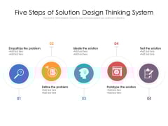 Five Steps Of Solution Design Thinking System Ppt PowerPoint Presentation Gallery Graphics Tutorials PDF Five Steps Of Solution Design Thinking System Ppt PowerPoint Presentation Gallery Graphics Tutorials PDF