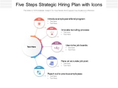 Five Steps Strategic Hiring Plan With Icons Ppt PowerPoint Presentation Gallery Visuals PDF Five Steps Strategic Hiring Plan With Icons Ppt PowerPoint Presentation Gallery Visuals PDF