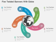 Five Twisted Banners With Globe Powerpoint Template Five Twisted Banners With Globe Powerpoint Template