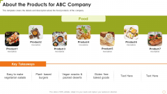 Food Product Pitch Deck About The Products For ABC Company Diagrams PDF Food Product Pitch Deck About The Products For ABC Company Diagrams PDF