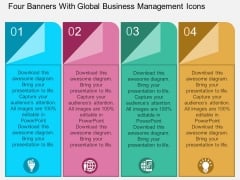 Four Banners With Global Business Management Icons Powerpoint Template Four Banners With Global Business Management Icons Powerpoint Template