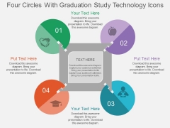 Four Circles With Graduation Study Technology Icons Powerpoint Template