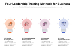 Four Leadership Training Methods For Business Ppt PowerPoint Presentation Slides Inspiration PDF Four Leadership Training Methods For Business Ppt PowerPoint Presentation Slides Inspiration PDF