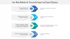 four main methods for successful import and export business ppt powerpoint presentation styles portfolio pdf four main methods for successful import and export business ppt powerpoint presentation styles portfolio pdf