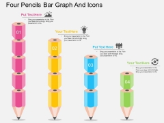 Four Pencils Bar Graph And Icons Powerpoint Template