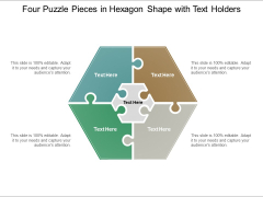 Four Puzzle Pieces In Hexagon Shape With Text Holders Ppt Powerpoint Presentation Professional Visual Aids
