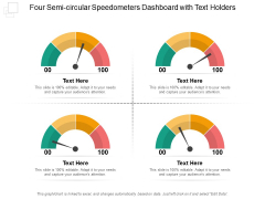 Four Semi Circular Speedometers Dashboard With Text Holders Ppt PowerPoint Presentation File Layouts