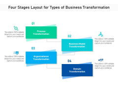 Four Stages Layout For Types Of Business Transformation Ppt PowerPoint Presentation Gallery Layout PDF Four Stages Layout For Types Of Business Transformation Ppt PowerPoint Presentation Gallery Layout PDF