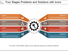Four Stages Problems And Solutions With Icons Ppt PowerPoint Presentation Layouts Graphics Download PDF