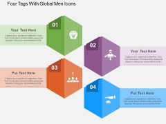 Four Tags With Global Men Icons Powerpoint Templates