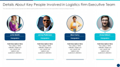 Freight Forwarding Agency Details About Key People Involved In Logistics Firm Executive Team Ppt Infographic Template Mockup PDF