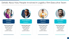 Freight Forwarding Agency Details About Key People Involved In Logistics Firm Executive Team Ppt Infographic Template Mockup PDF Freight Forwarding Agency Details About Key People Involved In Logistics Firm Executive Team Ppt Infographic Template Mockup PDF