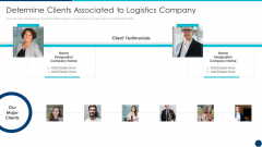 Freight Forwarding Agency Determine Clients Associated To Logistics Company Ppt Samples PDF Freight Forwarding Agency Determine Clients Associated To Logistics Company Ppt Samples PDF