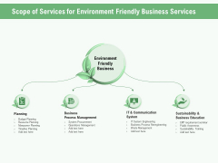 Green Business Scope Of Services For Environment Friendly Business Services Ppt Infographic Template Aids PDF Green Business Scope Of Services For Environment Friendly Business Services Ppt Infographic Template Aids PDF