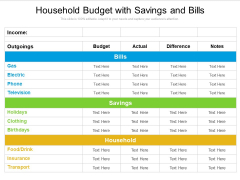 Household Budget With Savings And Bills Ppt PowerPoint Presentation Gallery Show PDF