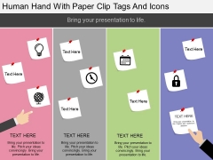 Human Hand With Paper Clip Tags And Icons Powerpoint Template Human Hand With Paper Clip Tags And Icons Powerpoint Template