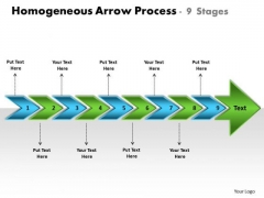 Homogeneous Arrow Process 9 Stages Change Order Flow Chart PowerPoint Templates