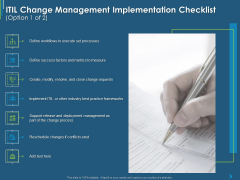 ITIL Transformation Management Strategy ITIL Change Management Implementation Checklist Ppt Inspiration Master Slide PDF ITIL Transformation Management Strategy ITIL Change Management Implementation Checklist Ppt Inspiration Master Slide PDF