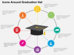 Icons Around Graduation Hat Powerpoint Templates
