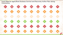 Icons Slide For Agricultural Business Survival And Recovery Action Plan During Coronavirus Ppt File Pictures PDF