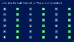 Icons Slide For Audit Checklist For Mergers And Acquisitions Elements PDF Icons Slide For Audit Checklist For Mergers And Acquisitions Elements PDF