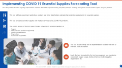 Implementing COVID 19 Essential Supplies Forecasting Tool Ppt Styles Background Images PDF Implementing COVID 19 Essential Supplies Forecasting Tool Ppt Styles Background Images PDF
