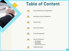 Implementing Service Level Management With ITIL Table Of Content Ppt PowerPoint Presentation Template PDF Implementing Service Level Management With ITIL Table Of Content Ppt PowerPoint Presentation Template PDF