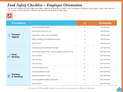 Improving Restaurant Operations Food Safety Checklist Employee Orientation Ppt PowerPoint Presentation Slides Deck PDF