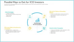 Investor Pitch Deck To Generate Capital From Initial Currency Offering Possible Ways To Exit For ICO Investors Inspiration PDF Investor Pitch Deck To Generate Capital From Initial Currency Offering Possible Ways To Exit For ICO Investors Inspiration PDF