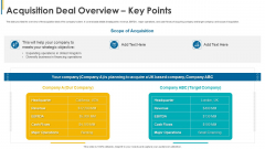 Investors Pitch General Deal Mergers Acquisitions Acquisition Deal Overview Key Points Topics PDF