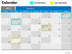 January 2013 Calendar PowerPoint Slides Ppt Templates