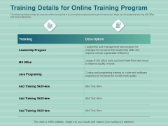 LMS Development Session Training Details For Online Training Program Ppt Gallery Guidelines PDF