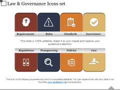 Law And Governance Icons Set Ppt PowerPoint Presentation Inspiration Design Templates