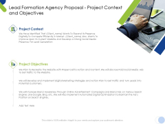 Lead Formation Agency Proposal Project Context And Objectives Ppt Icon Model PDF