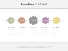 Linear Hexagons Years Based Timeline Powerpoint Slides