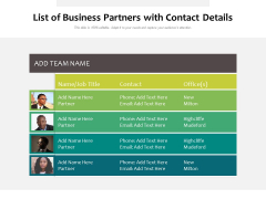List Of Business Partners With Contact Details Ppt PowerPoint Presentation Gallery Show PDF List Of Business Partners With Contact Details Ppt PowerPoint Presentation Gallery Show PDF