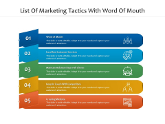List Of Marketing Tactics With Word Of Mouth Ppt PowerPoint Presentation File Infographics PDF List Of Marketing Tactics With Word Of Mouth Ppt PowerPoint Presentation File Infographics PDF
