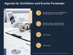 Logistics Events Agenda For Exhibition And Events Forwarder Ppt Model Guide PDF