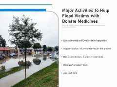 Major Activities To Help Flood Victims With Donate Medicines Ppt PowerPoint Presentation Show Pictures PDF