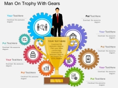Man On Trophy With Gears Powerpoint Template Man On Trophy With Gears Powerpoint Template