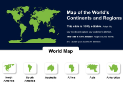 Map Of The Worlds Continents And Regions Ppt PowerPoint Presentation Ideas Rules PDF