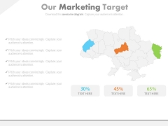 Map With Specific Areas Highlighted For Target Powerpoint Slides