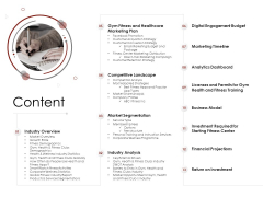 Market Entry Strategy In Gym Health And Fitness Clubs Industry Content Icons PDF Market Entry Strategy In Gym Health And Fitness Clubs Industry Content Icons PDF