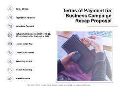 Marketing Campaign Terms Of Payment For Business Campaign Recap Proposal Infographics PDF Marketing Campaign Terms Of Payment For Business Campaign Recap Proposal Infographics PDF
