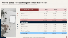 Master Plan For Opening Bistro Annual Sales Forecast Projection For Three Years Themes PDF