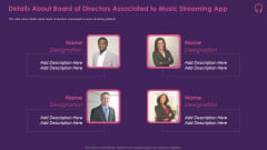 Music Streaming App Details About Board Of Directors Associated To Music Streaming App Introduction PDF