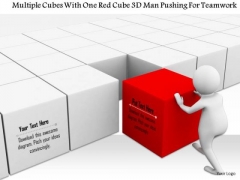 Multiple Cubes With One Red Cube 3d Man Pushing For Teamwork Multiple Cubes With One Red Cube 3d Man Pushing For Teamwork