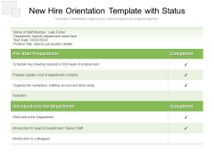 New Hire Orientation Template With Status Ppt PowerPoint Presentation File Samples PDF