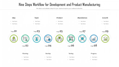 Nine Steps Workflow For Development And Product Manufacturing Ppt PowerPoint Presentation File Deck PDF Nine Steps Workflow For Development And Product Manufacturing Ppt PowerPoint Presentation File Deck PDF