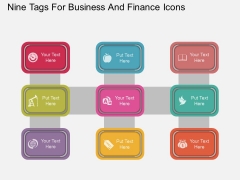 Nine Tags With Business And Finance Icons Powerpoint Template